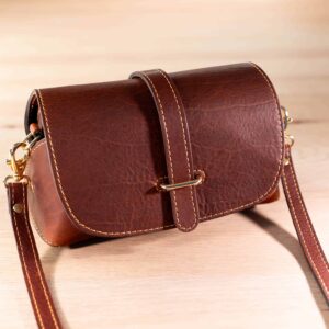 Mini Leather Crossbody Bag - American Chestnut Red - Made in USA