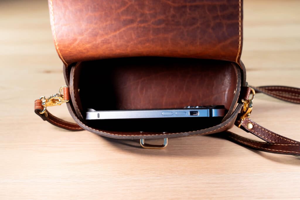 Inside of Mini Crossbody Bag in Red Leather
