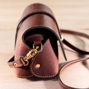 Side of Mini Crossbody Bag in Red Leather