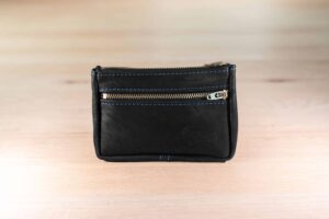 Small Black Leather Pouch - Cobalt Blue Thread - Made Usa