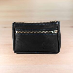 Small Black Leather Pouch - Cobalt Blue Thread - Made USA