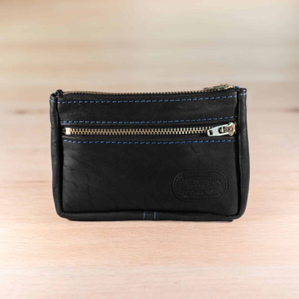Small Black Leather Pouch - Cobalt Blue Thread - Made Usa