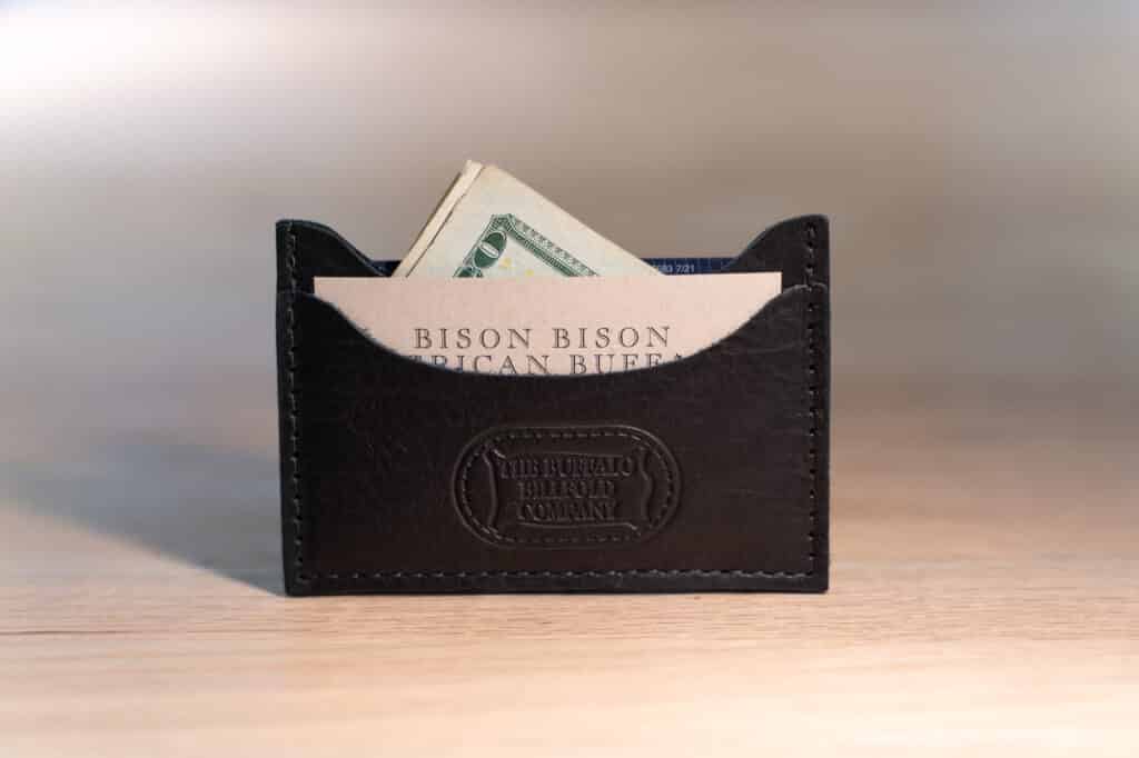 Front Of The Black Leather Minimalist Wallet
