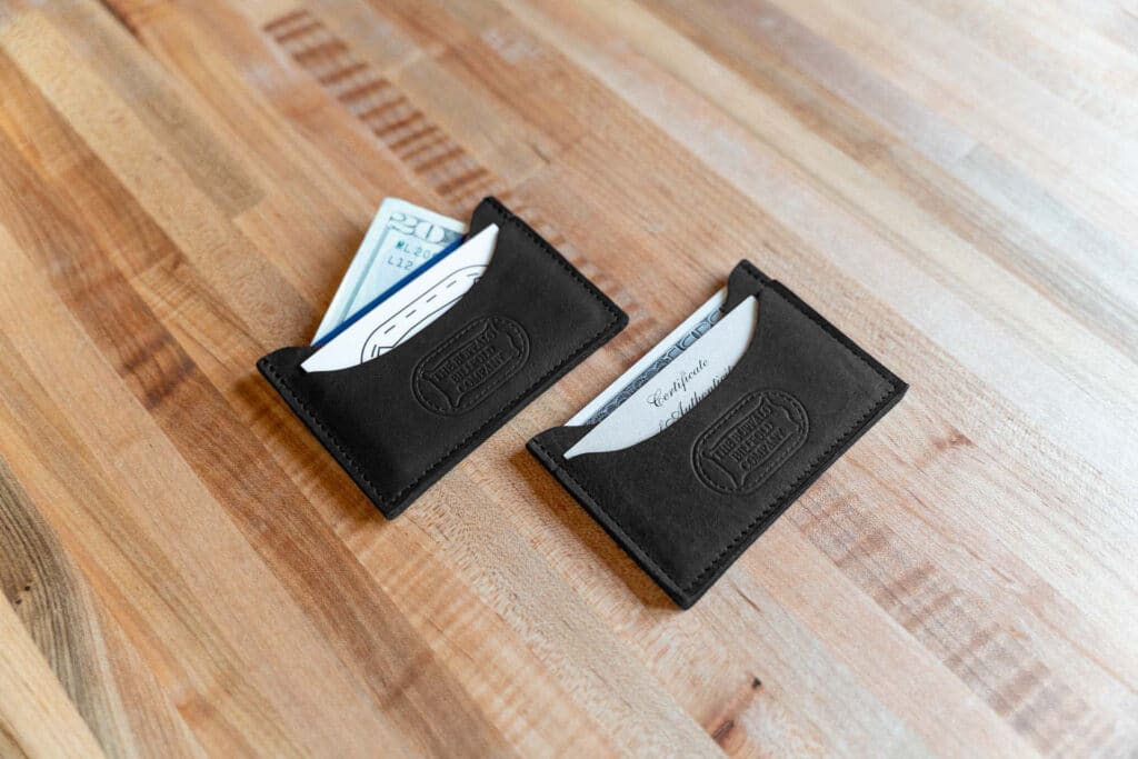 Profile View Of The Black Leather Minimalist Wallet