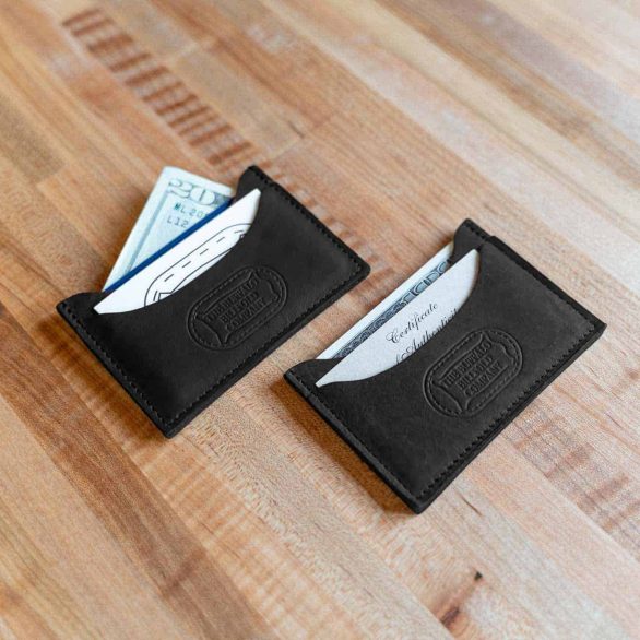 Profile view of the Black Leather Minimalist Wallet