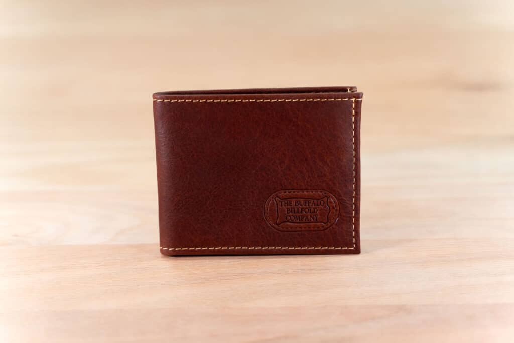 Front Of The Mens Bifold Leather Wallet With Id Window - American Chestnut Color