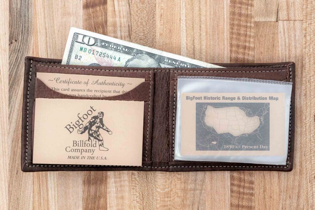 Inside of the Brown Bigfoot Bifold Leather Wallet
