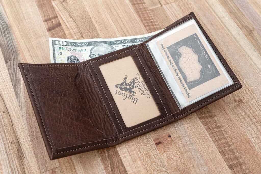 Inside of Brown Bigfoot Trifold Leather Wallet