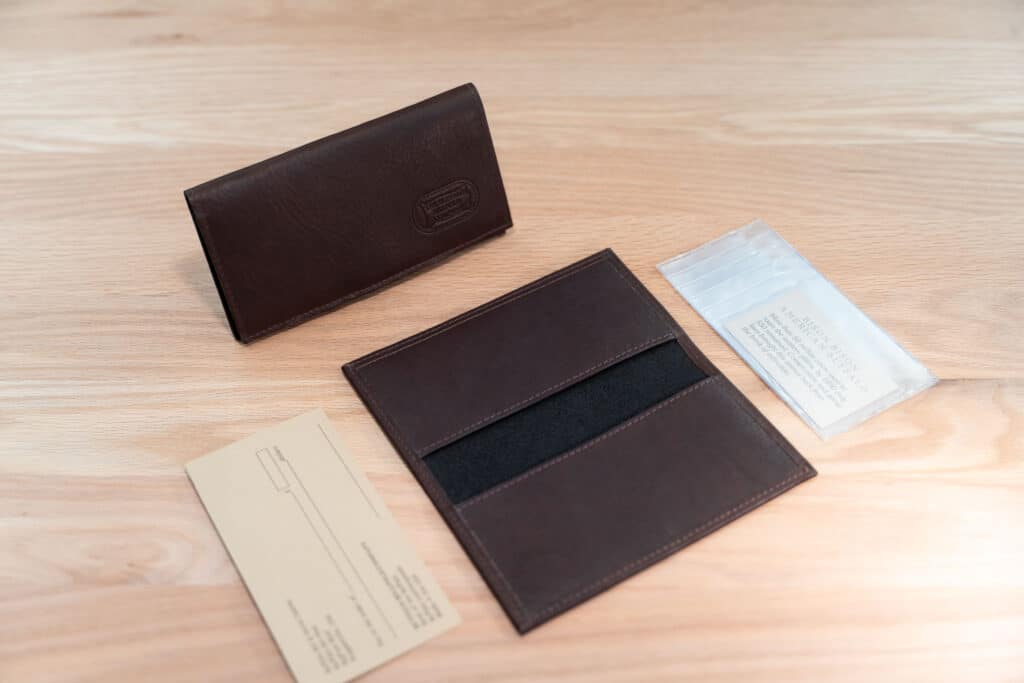 Brown Full Grain Bison Leather Checkbook Cover With Card Card Slots On Left Side