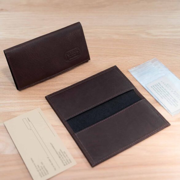 Brown Full Grain Bison Leather Checkbook Cover with Card Card Slots on Left Side