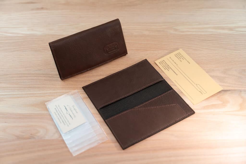 Leather Checkbook Cover With Bill Holder - Brown