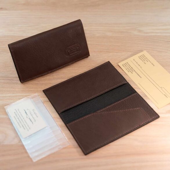 Leather Checkbook Cover with Bill Holder - Brown
