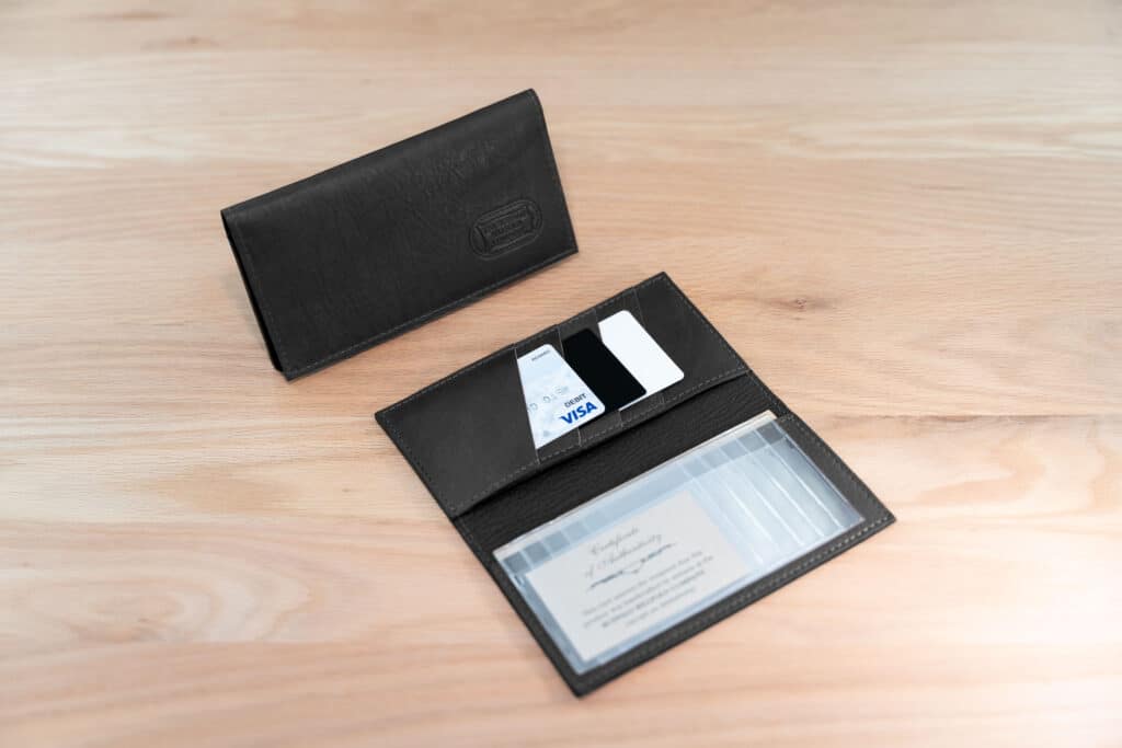 Leather Checkbook Cover With Card Slots - Black - Made In Usa
