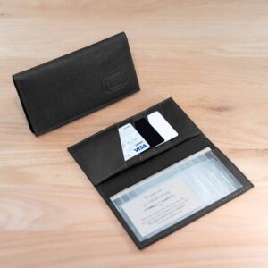 Leather Checkbook Cover with Card Slots - Black - Made in USA