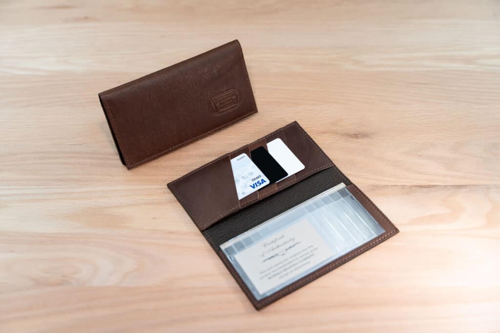 Leather Checkbook Cover With Card Slots - Brown - Made In Usa