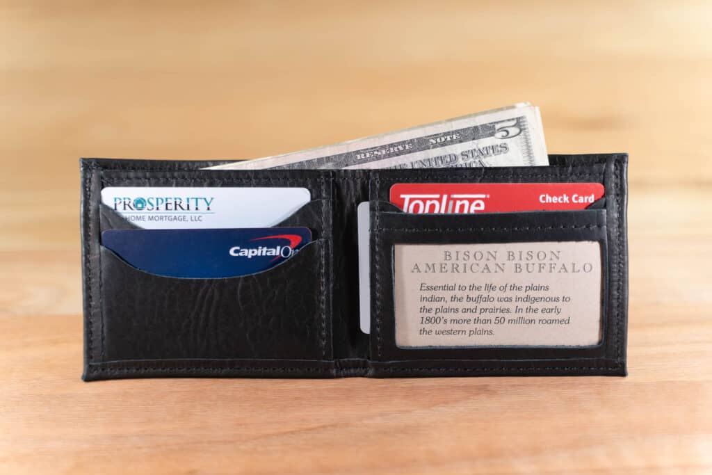 Inside Of The Black Leather Bifold Wallet With Id Window
