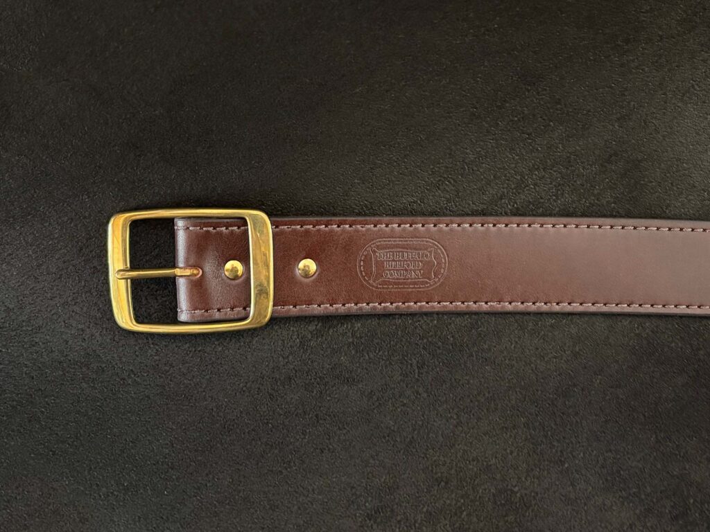 Wide Brown Leather Belt - 1.75 in - Brass Buckle - Brass Rivets