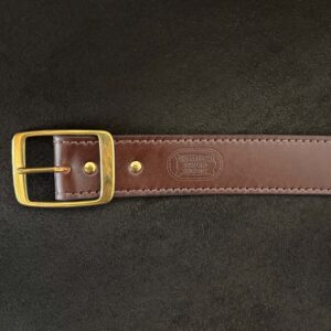 Wide Brown Leather Belt - 1.75 in - Brass Buckle - Brass Rivets