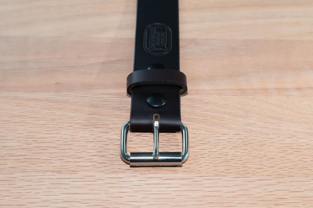 1.5 Inch Wide Mens Dark Brown Leather Belt with removable Steel Roller Buckle - Made in USA