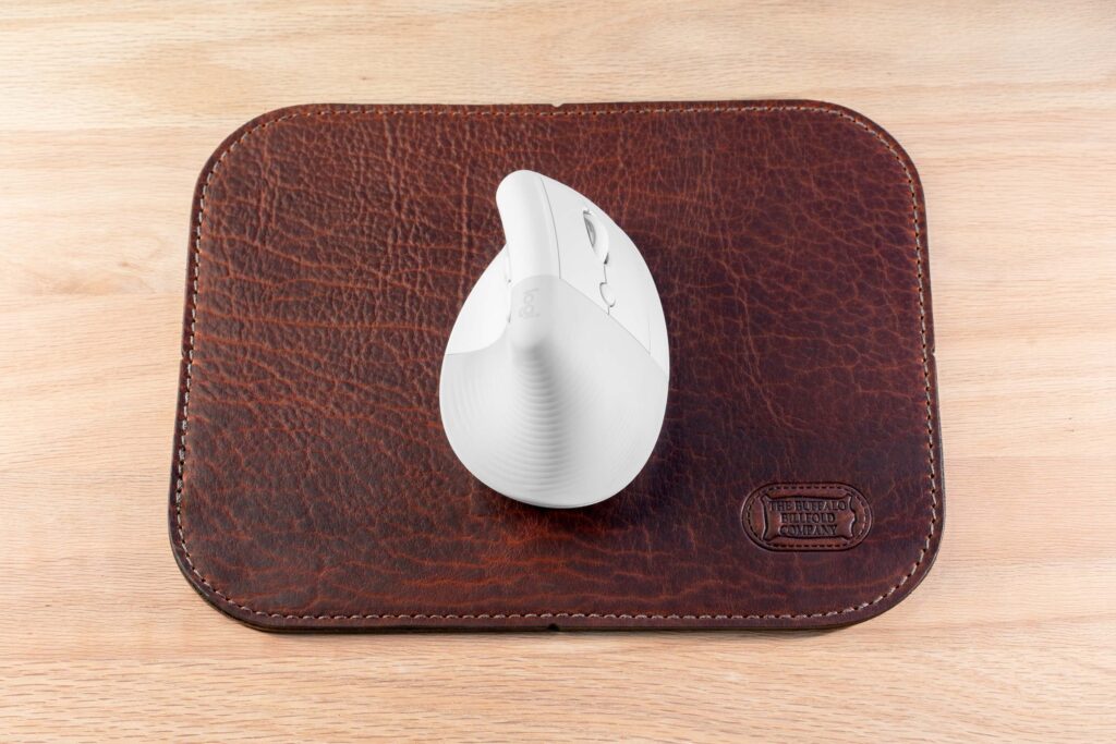 Premium Shrunken Bison Leather Mouse Pad - American Chestnut Color - Made in USA Premium Shrunken Bison Leather Mouse Pad - American Chestnut Color - Made in USA