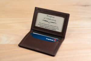Leather Bifold Card Holder With Id Window - Brown Bison Leather - Made In Usa