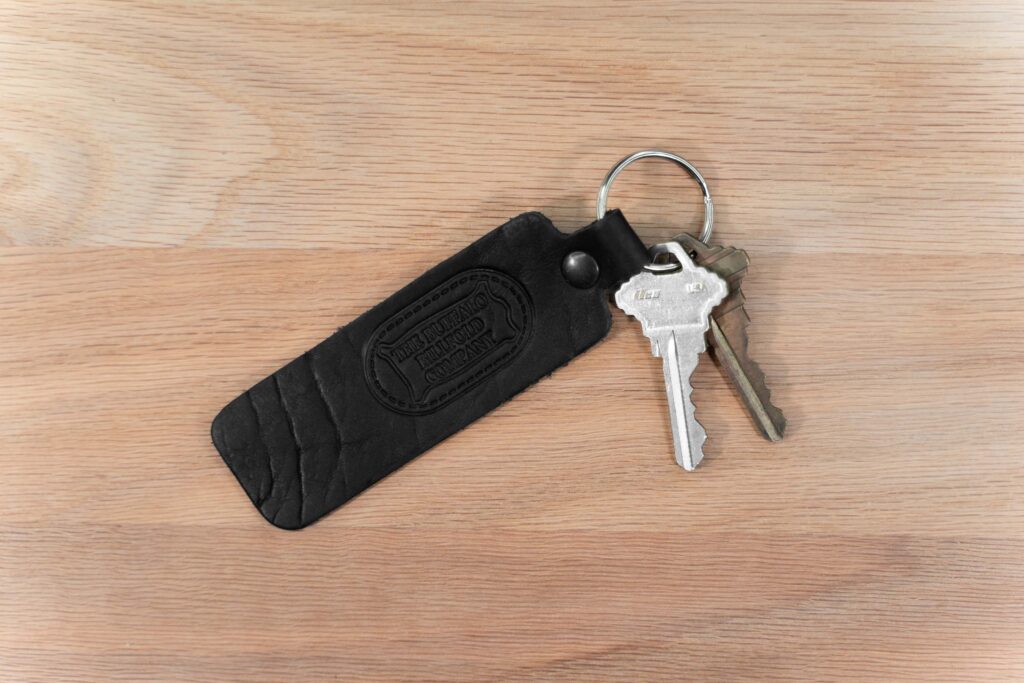 Bison Leather Keychain - Black - Rectangular Strap - Made In Usa Bison Leather Keychain - Black - Rectangular Strap - Made In Usa