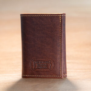 Mens Leather Trifold Wallet - Vertical Pockets - All Leather - American Chestnut Red - Made in USA