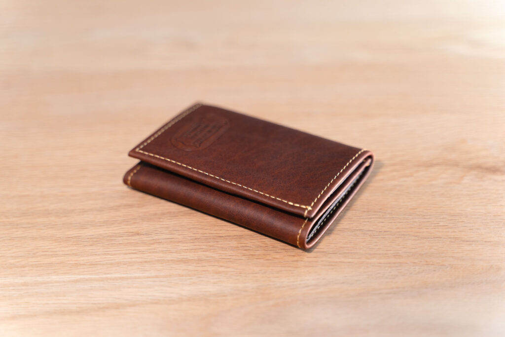 Mens Leather Trifold Wallet - Vertical Pockets - Full Grain Bison Leather - American Chestnut Red - Made In Usa Mens Leather Trifold Wallet - Vertical Pockets - Full Grain Bison Leather - American Chestnut Red - Made In Usa