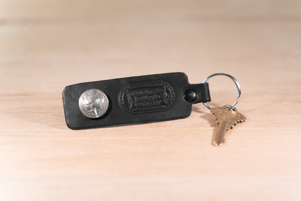 Black Leather Keychain With Buffalo Nickel - Holding A Key Black Leather Keychain With Buffalo Nickel - Holding A Key