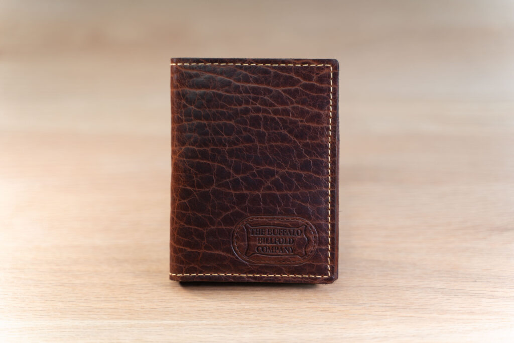 Vertical Bifold Wallet - Bison Leather - American Chestnut Red - Made In Usa
