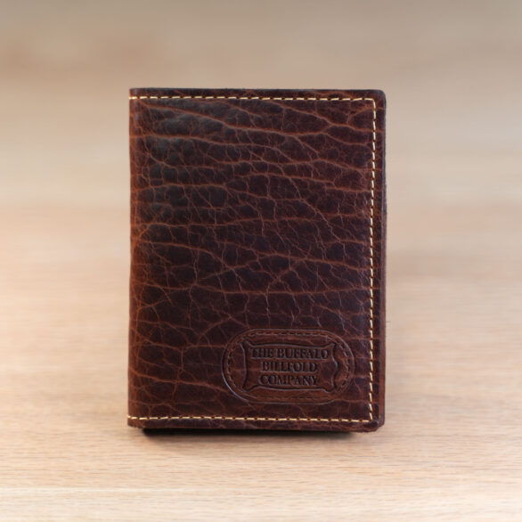Vertical Bifold Wallet - Bison Leather - American Chestnut Red - Made in USA