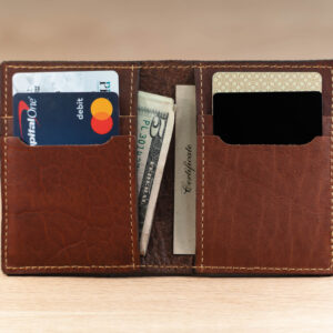 Inside of the American Chestnut Red Vertical Bifold Bison Leather Wallet - Made in USA