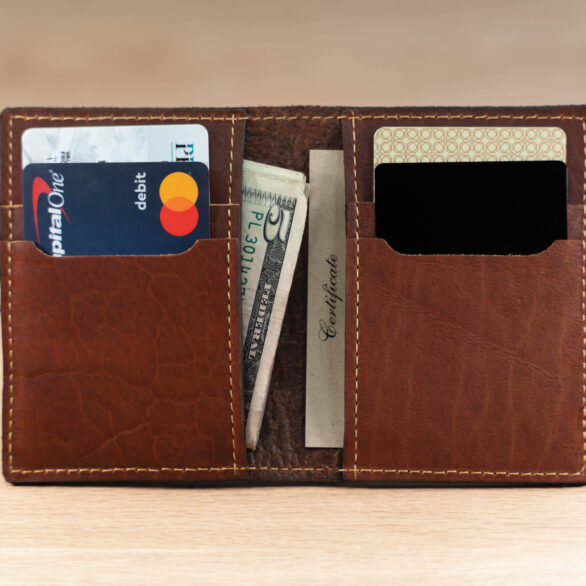 Inside of the American Chestnut Red Vertical Bifold Bison Leather Wallet - Made in USA