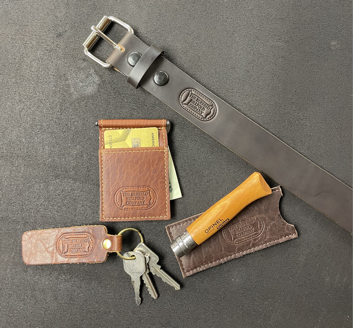 Money-Card-Clip-Flat-Lay Ditch The Metal Wallet - Experience American Bison Leather