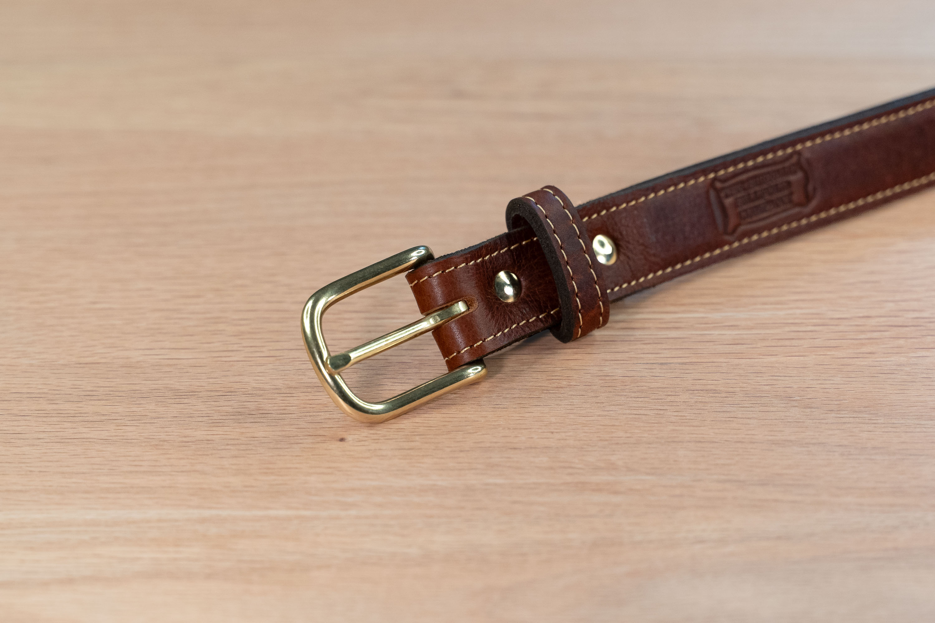 Full Grain Leather Dress Belt With Solid Brass Buckle And Rivets - Made In Usa Full Grain Leather Dress Belt With Solid Brass Buckle And Rivets - Made In Usa