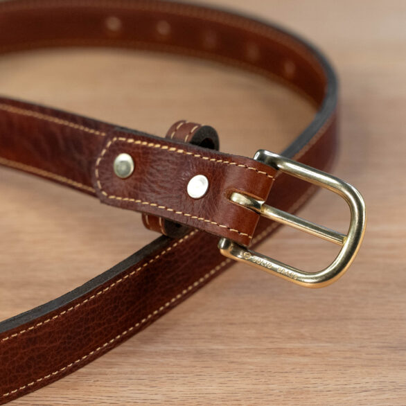 Full Grain Leather Dress Belt with Solid Brass Buckle and Rivets - Made in USA