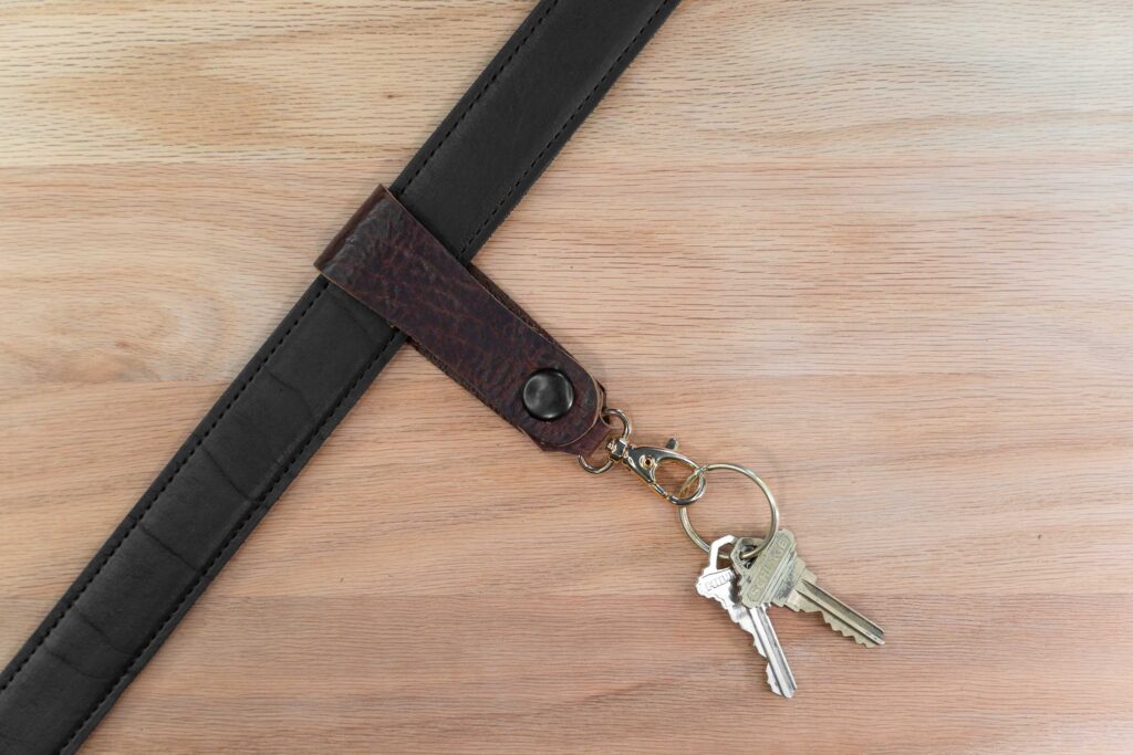 Leather Belt Key Holder - American Chestnut - On Black Belt Leather Belt Key Holder - American Chestnut - On Black Belt