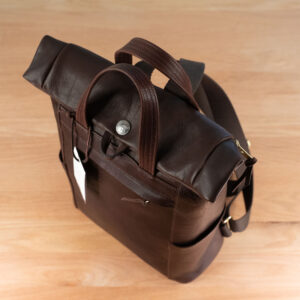 Front angle view of Northbound bison leather backpack