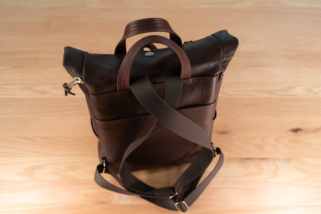 Northbound Backpack Straps Detail Woven Backpack Straps On Northbound Bison Leather Backpack