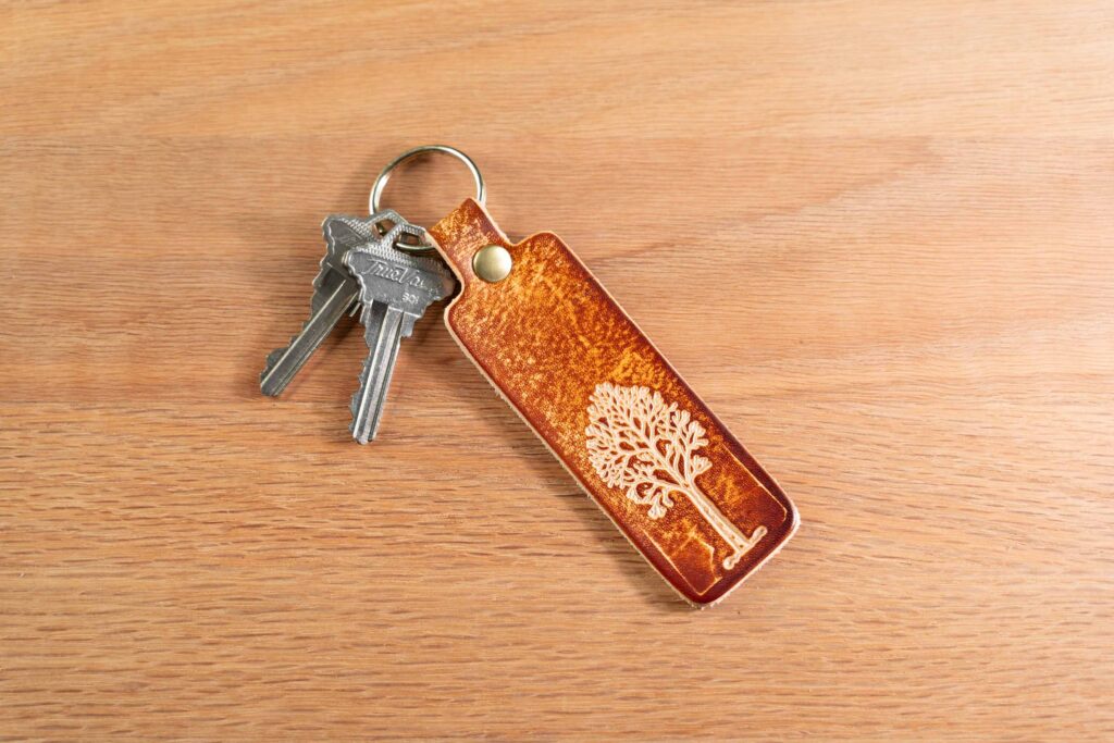 Leather-Keychain-Burr-Oak-Tree Minnesota Keychains - Full Grain Leather - Made In Minnesota