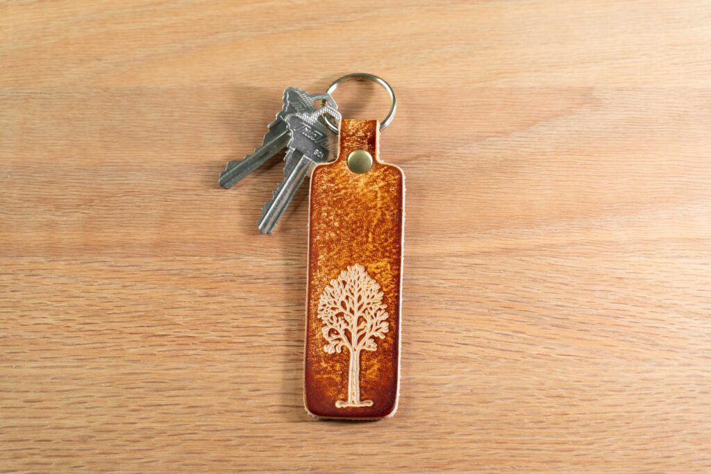 Leather-Keychain-Burr-Oak-Tree-Full-Grain Minnesota Keychains - Full Grain Leather - Made In Minnesota