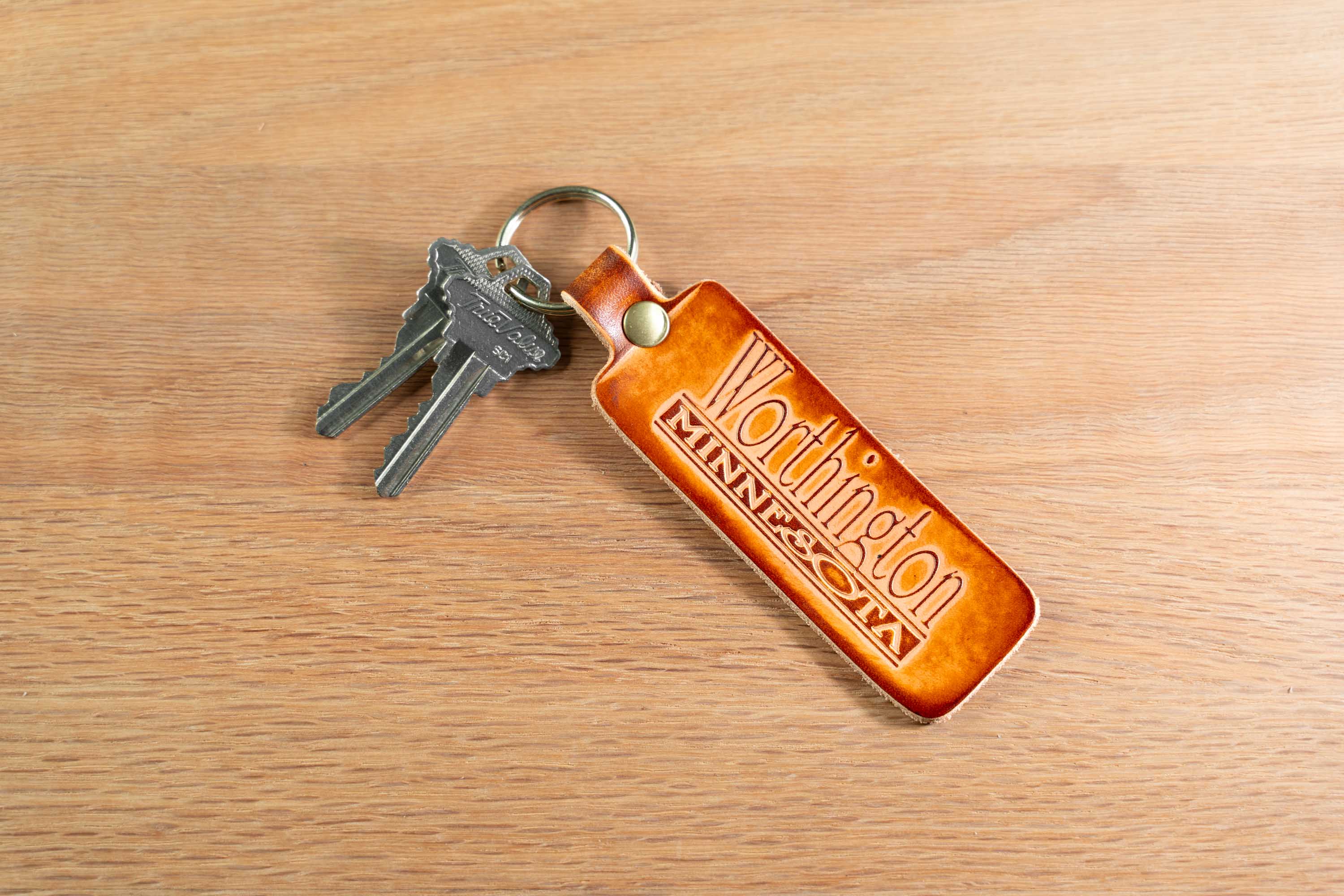 Leather-Keychain-Worthington-Minnesota-Sunburst Minnesota Keychains - Full Grain Leather - Made In Minnesota - Image 2